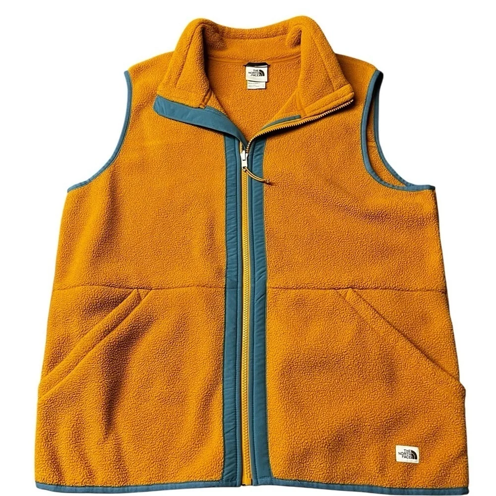 The North Face Men’s Burnt Orange and Teal Fleece Zippered Vest Size Large